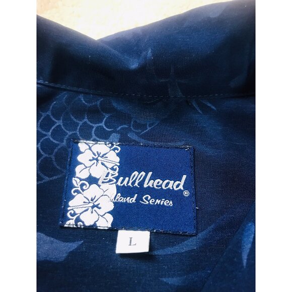 ISLAND SERIES HAWAIIAN MENS BLUE FISH DRAGON SHORT SLEEVE SHIRT USA MADE SIZE L - Picture 5 of 8